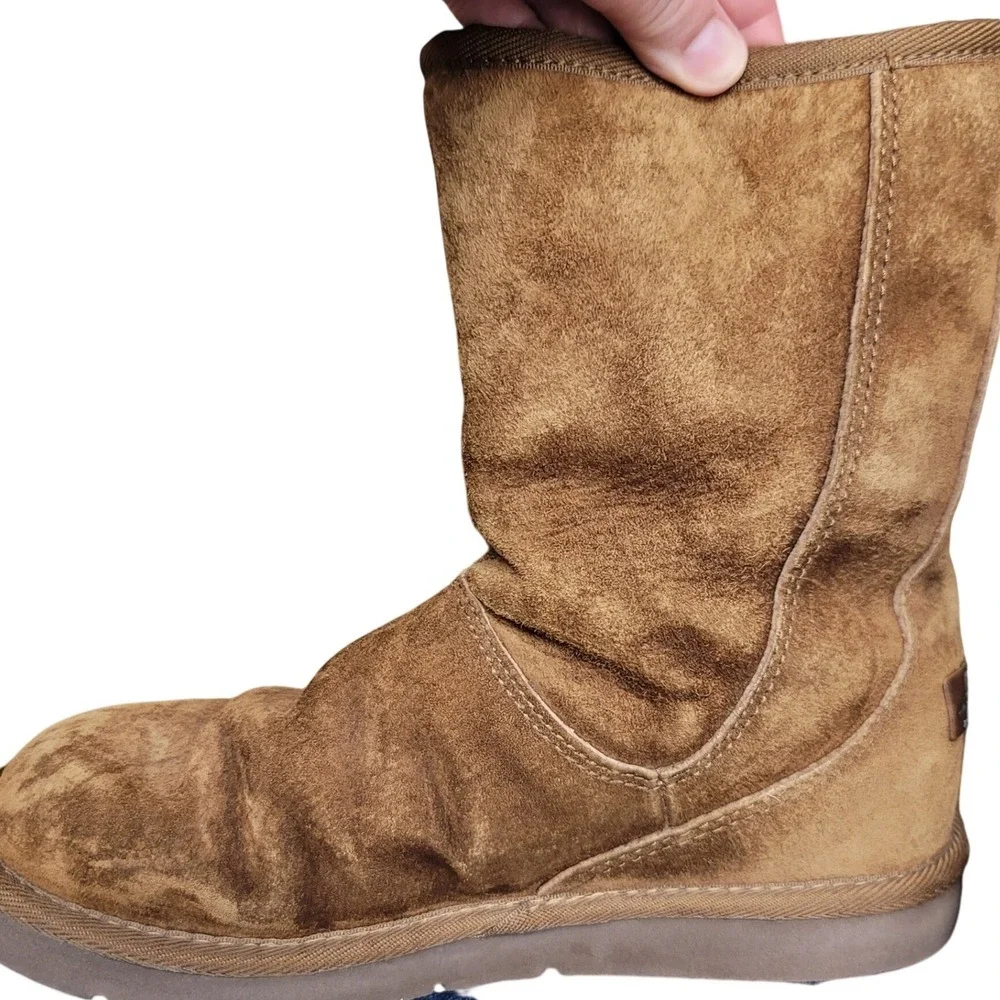 UGG Australia 5116 Chestnut Suede Shearling Zip Mid-Calf Boots Womens 8 Brown